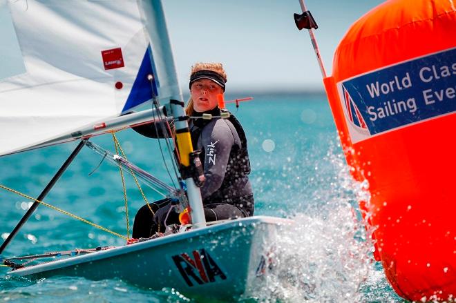 Hannah in action at the 2014 Laser Europa Cup. ©  Paul Wyeth / RYA http://www.rya.org.uk